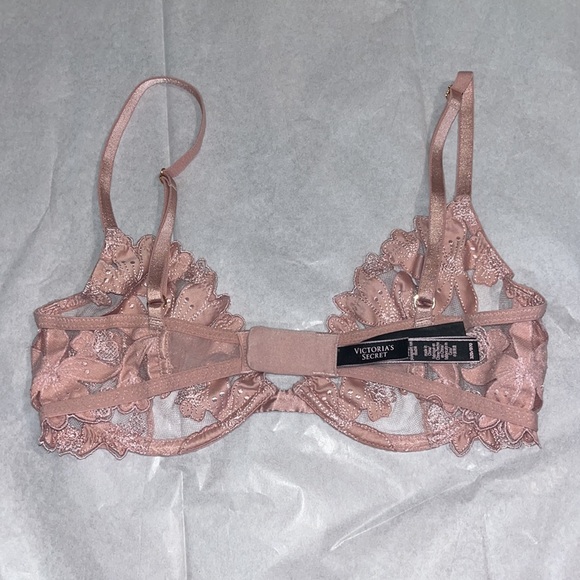 Vintage Style Victoria’s Secret Light Pink Floral See Through Mesh Bra size 32D - Picture 3 of 5
